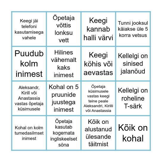 Eesti keele tunni bingo Card
