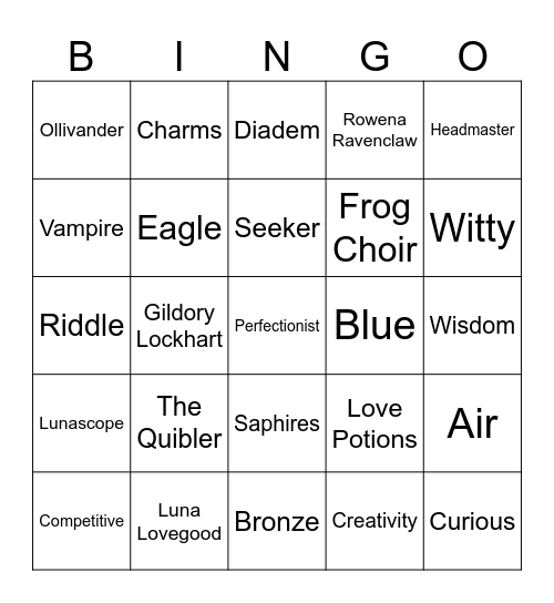 Ravenclaw Bingo Card