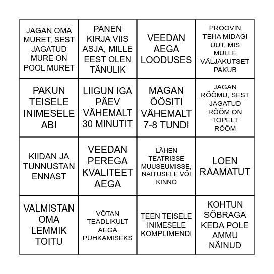 VAIMSE TERVISE BINGO Card