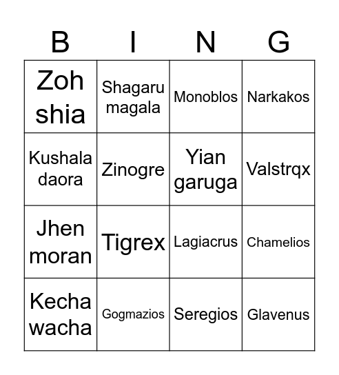 Monster hunter Bingo Card