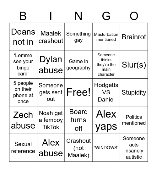 Oliver VS Carter BINGO Card