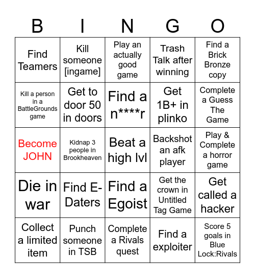 Roblox Bingo Card