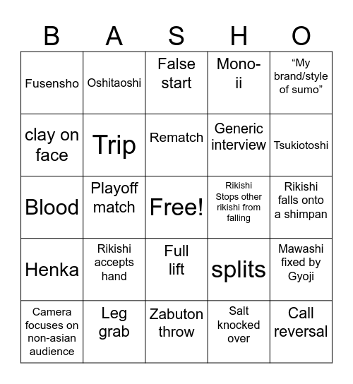Sumo Bingo Card