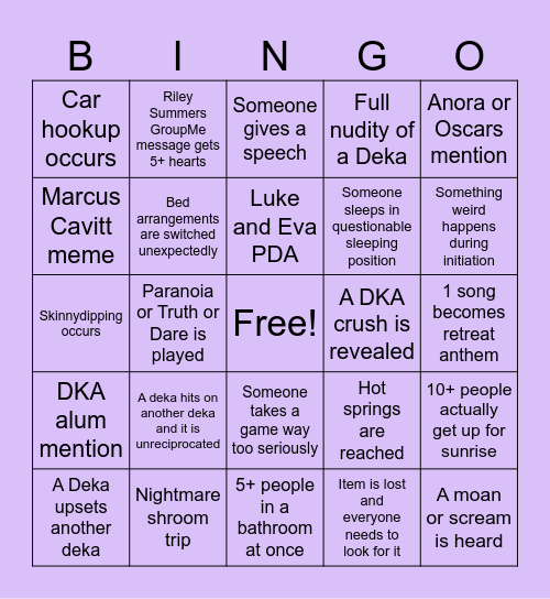 Secret Business, LLC: Rhea Bingo Card
