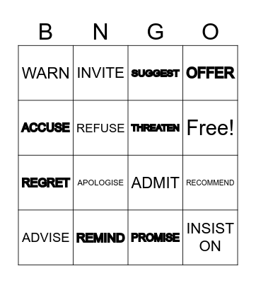 REPORTING VERBS BINGO Card
