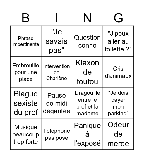 Une journée de vendredi Bingo Card