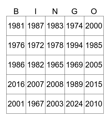 60 Jahre Bingo Card