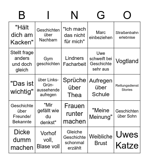 Uwe Bingo Card
