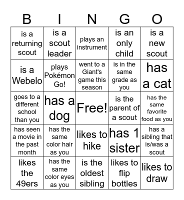 Pack 355 Human Bingo Card