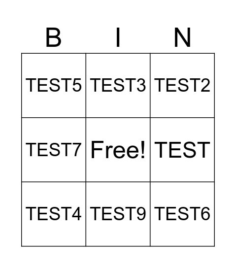 TEST BINGO Card