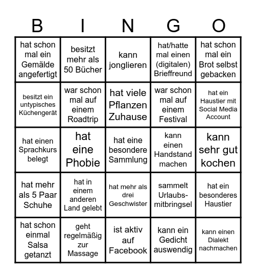 Aufwärmspiel: Bingo Card