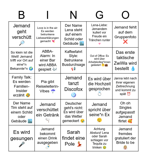 Lenas JGA Bingo Card