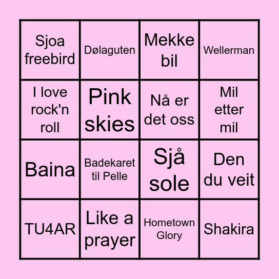 Musikkbingo Card