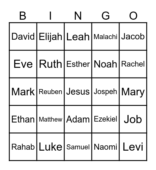 Bible Characters Bingo Card