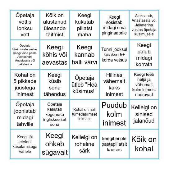 Eesti keele tunni bingo Card