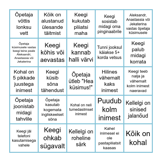 Eesti keele tunni bingo Card
