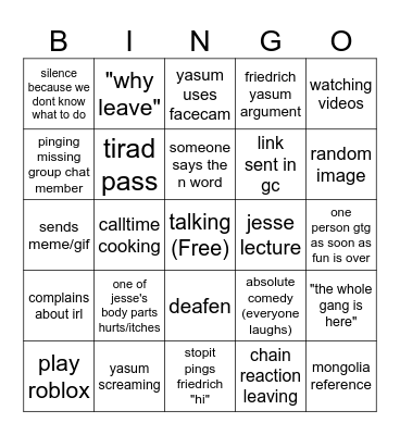 GC call Bingo Card