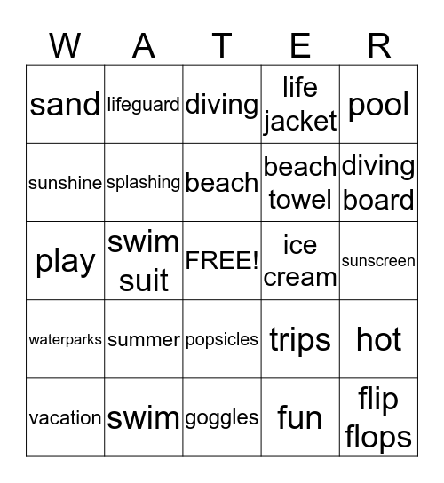 Swimming Word Bingo Card