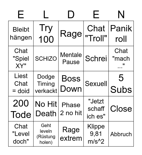Elden Ring Bingo Card