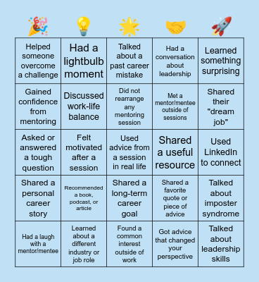 KCL Mentorship Bingo Closeout Bingo Card