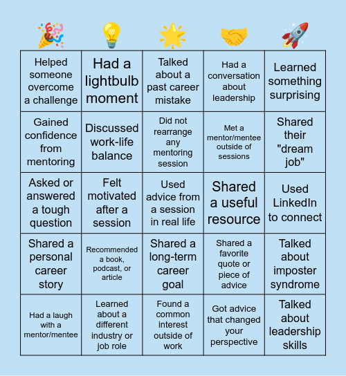 KCL Mentorship Bingo Closeout Bingo Card
