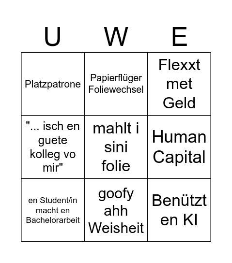 Uwe Bingo Card