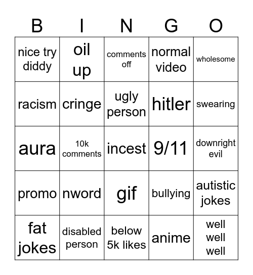 insta reel bingo Card