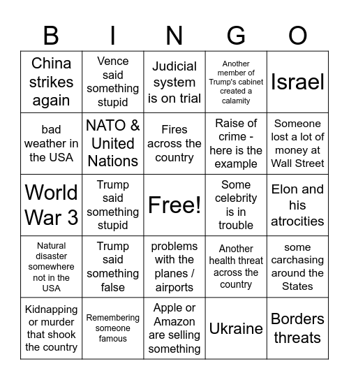 News Bingo Card