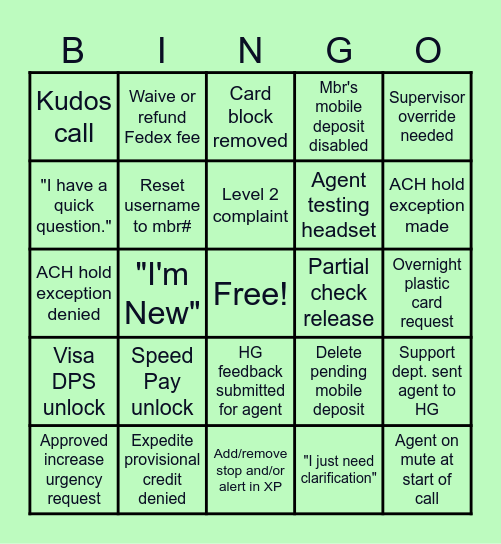 HG BINGO Card