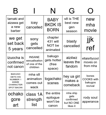 mha fandom 2025 bingo Card