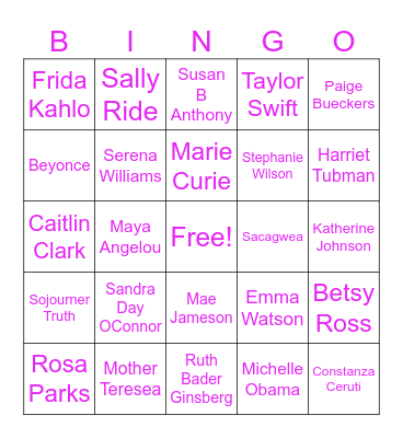 Women's History Bingo Card