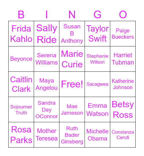 Women's History Bingo Card