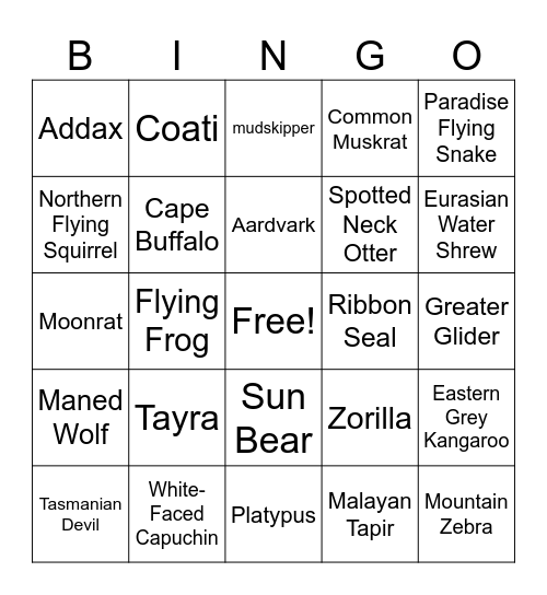 MARCH MAMMAL MADNESS 2025 Bingo Card