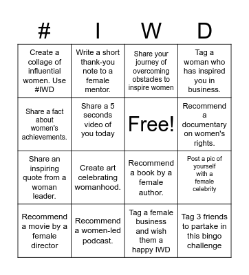 Happy IWD Bingo Challenge Bingo Card