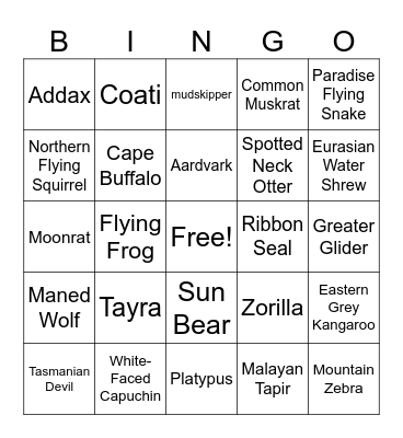 March Mammal Madness 2025 Bingo Card