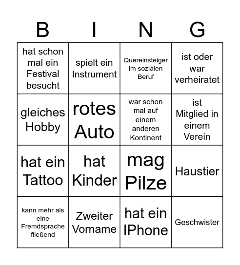 Kennenlern Bingo Card