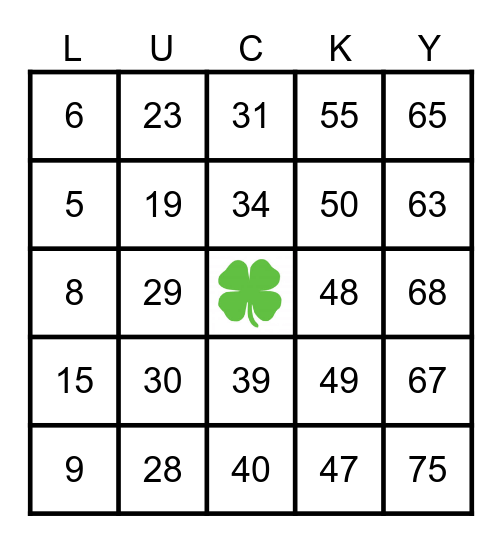 St. Patrick's Day Bingo Card