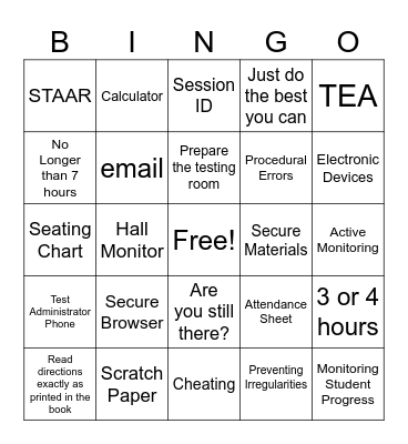 STAAR Training BINGO Card