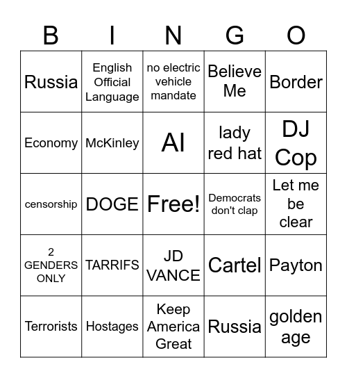 SOTU 2025  Mrs. Cusumano Bingo Card
