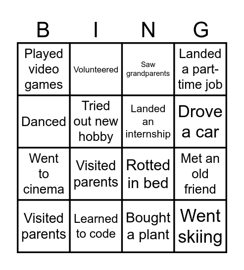 Semester Opening Bingo Card