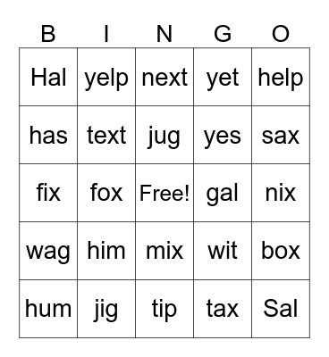 H, J, T, Y, W. X, -AL Bingo Card