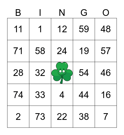 Happy St. Patrick's Day Bingo Card