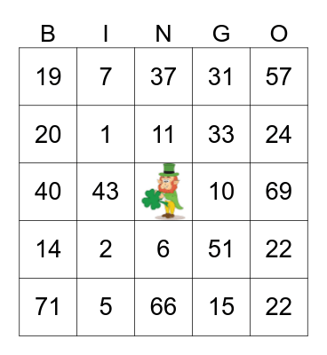 Happy St. Patrick's Day Bingo Card