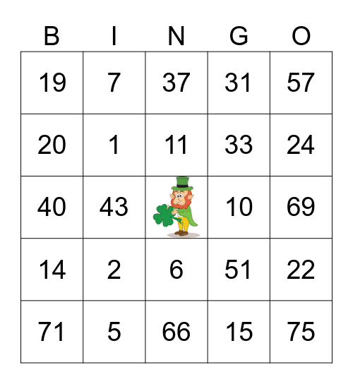 Happy St. Patrick's Day Bingo Card