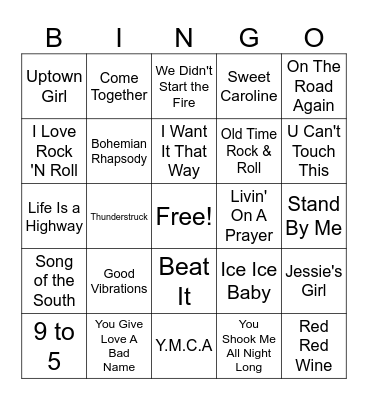 Musical Bingo #2 Bingo Card
