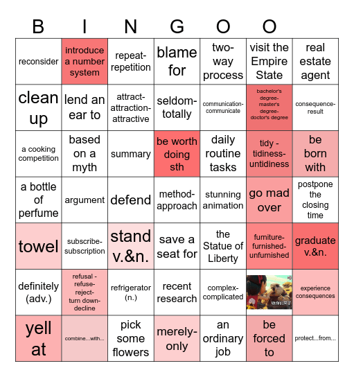 第三周周测词汇整理 Bingo Card