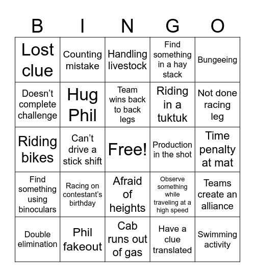 Amazing Race 37 BINGO! Bingo Card