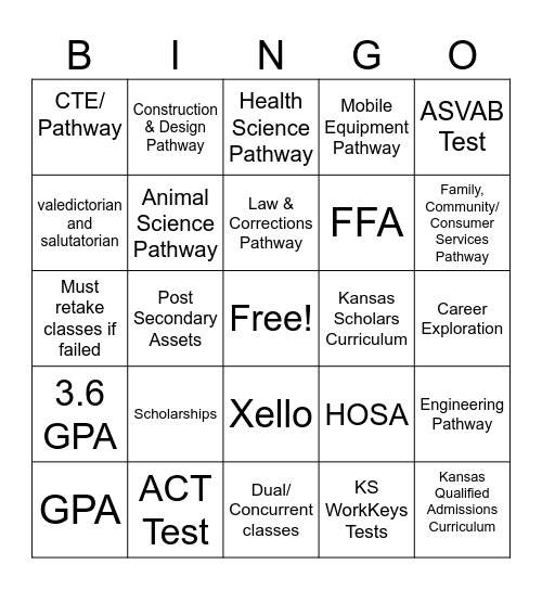 Welcome to High School Bingo Card