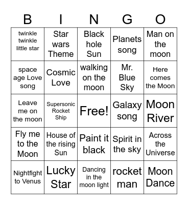 Space Song Bingo Card