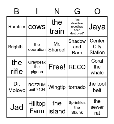 The Wild Robot Escapes Bingo Card